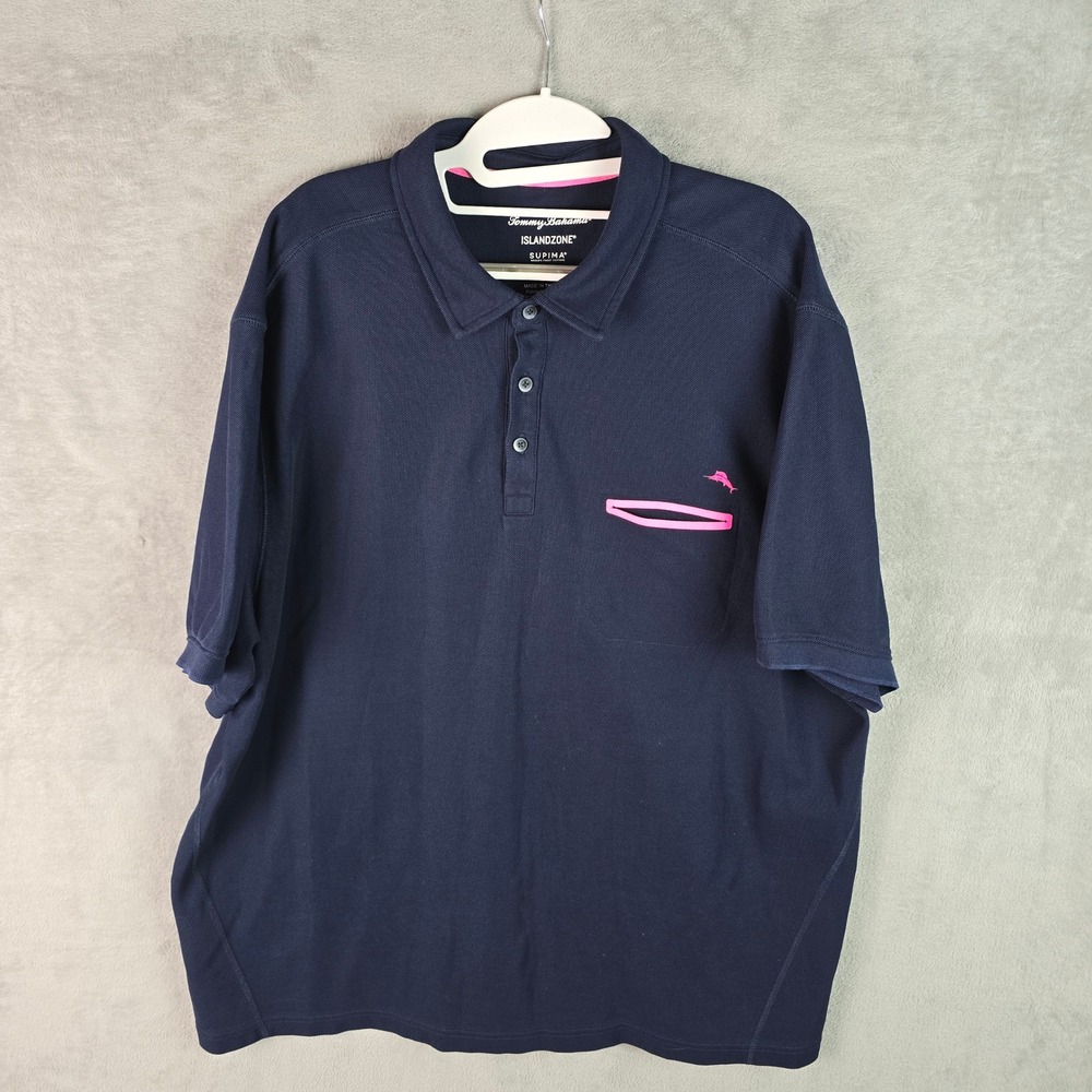 Tommy Bahama IslandZone Supima Polo Shirt Navy Blue Pink Marlin XXL